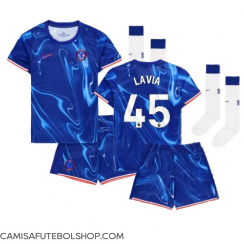 Camisa de time de futebol Chelsea Romeo Lavia #45 Replicas 1º Equipamento Infantil 2024-25 Manga Curta (+ Calças curtas)